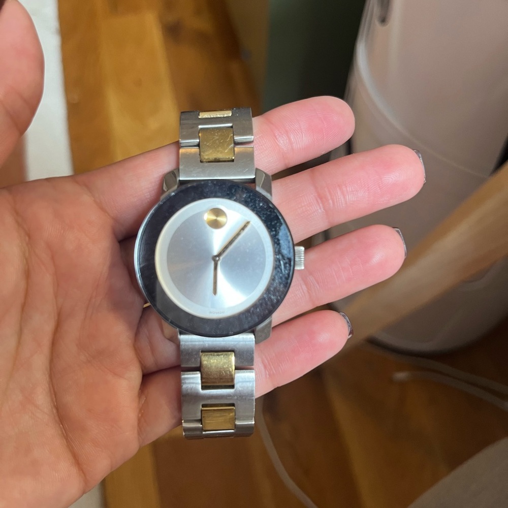 Movado Silver and Gold Stainless Steel Watch